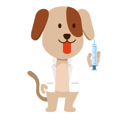 Doctor is injecting syringe to dog  イラスト