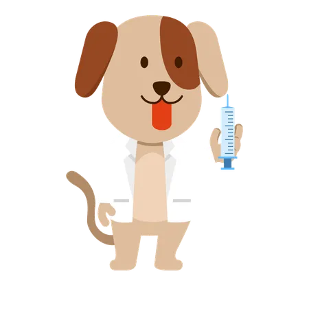 Doctor is injecting syringe to dog  Illustration
