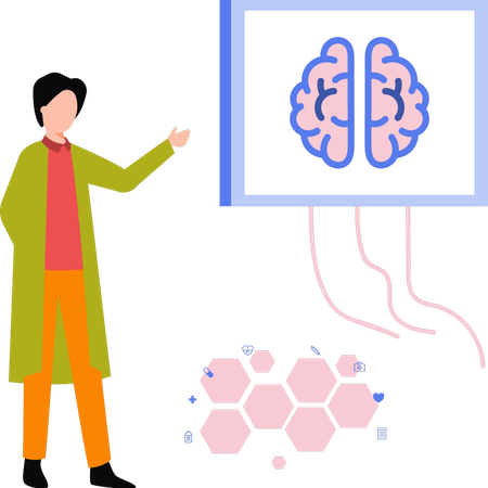 Doctor is looking at the brain report  Illustration