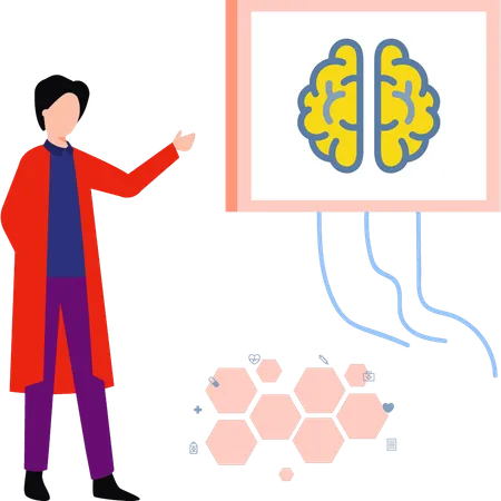 Doctor is looking at the brain report  Illustration