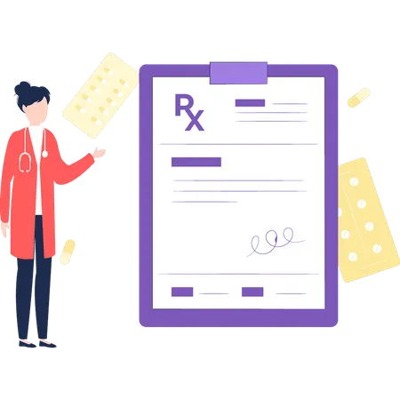 Doctor is looking at the RX report  Illustration