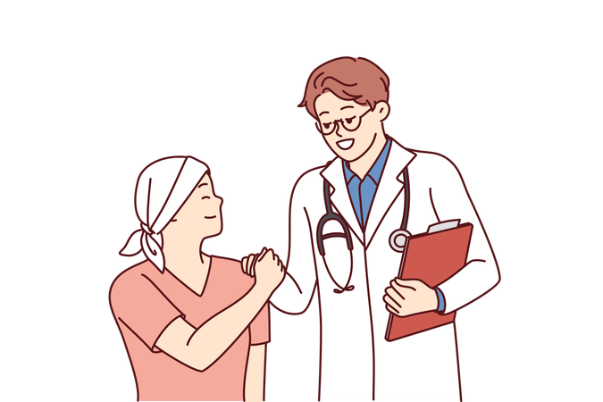 Doctor is motivating cancer patient  Illustration