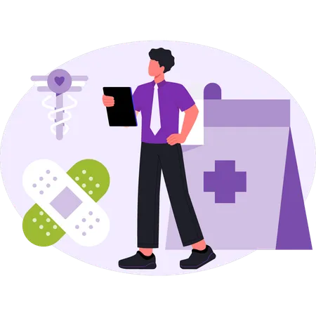 Doctor is pointing health care bandage  Illustration