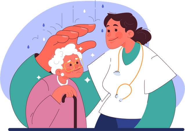 Doctor is providing moral support to old lady  Illustration