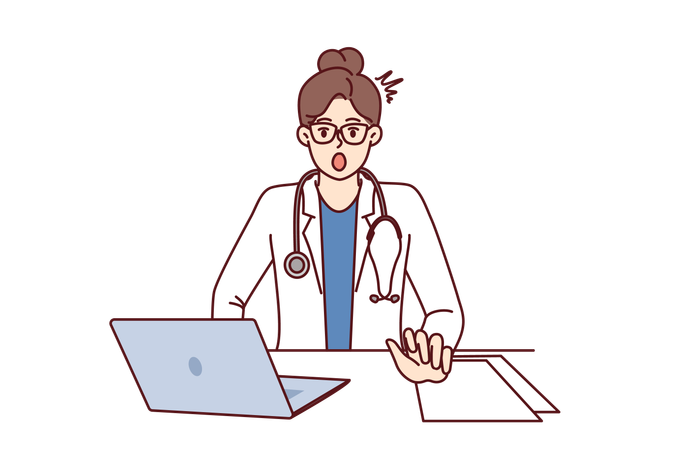 Doctor is surprised to see patient's medical report  Illustration