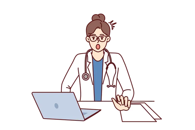Doctor is surprised to see patient's medical report  Illustration