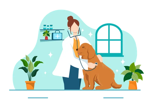 Doctor is treating dog  Illustration