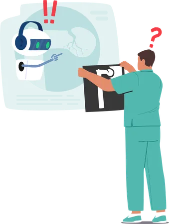 Physician Employs An Ai Chat Bot Assistant In Medical Traumatology Field To Analyze X Ray Image Enhancing Diagnostic Efficiency And Facilitating Prompt Patient Care Decisions Vector Illustration Illustration