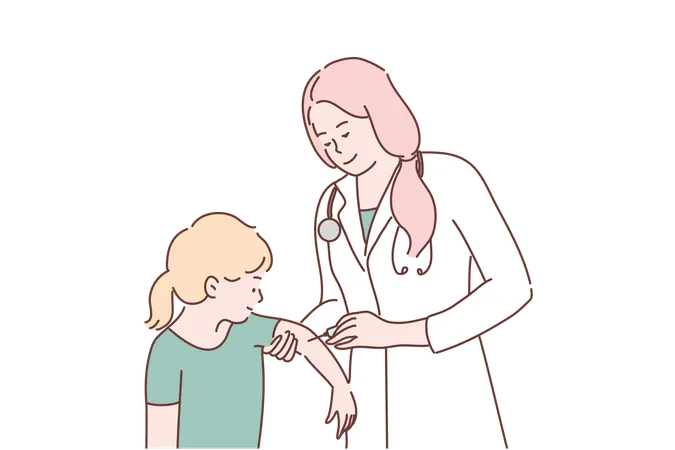 Health Care Vaccination Medicine Coronavirus Infection Concept Young Woman Doctor Injecting Vaccine Shot To Child Kid Girl From Covid 19 Desease Nursing And Flu Preventive Measures Illustration Illustration