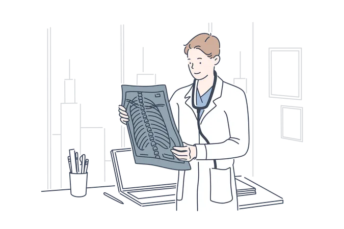 Doctor is viewing x-ray report  Illustration