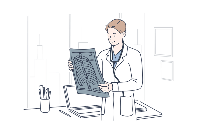 Doctor is viewing x-ray report  Illustration