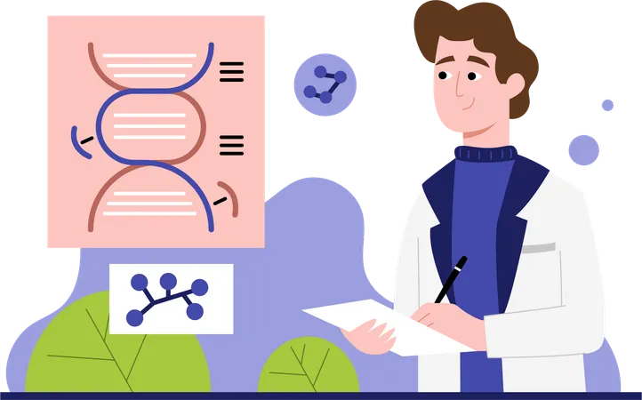 Doctor learning about DNA  Illustration