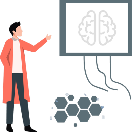 Doctor looking at brain report  Illustration