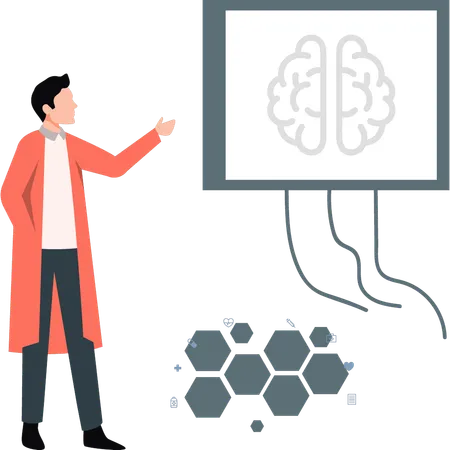 Doctor looking at brain report  Illustration