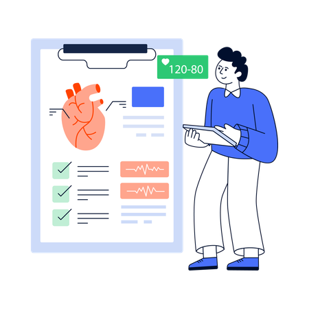 Doctor looking at heart report  Illustration