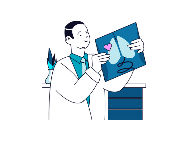 Doctor looking at lungs report  Illustration