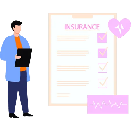 Doctor looking at medical insurance form  Illustration