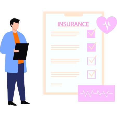 Doctor looking at medical insurance form  Illustration