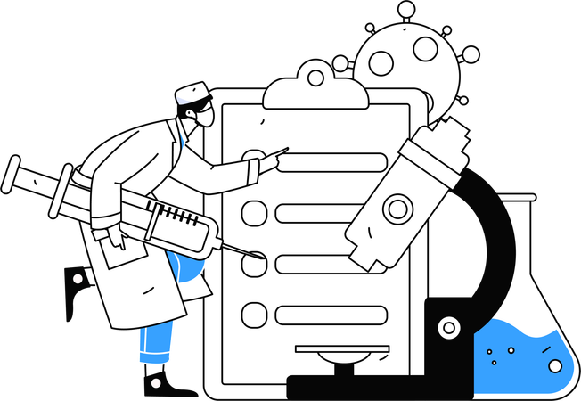 Doctor looking at medical report of corona patient  Illustration