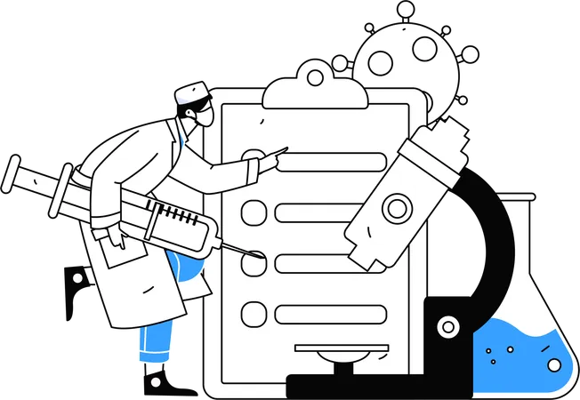 Doctor looking at medical report of corona patient  Illustration