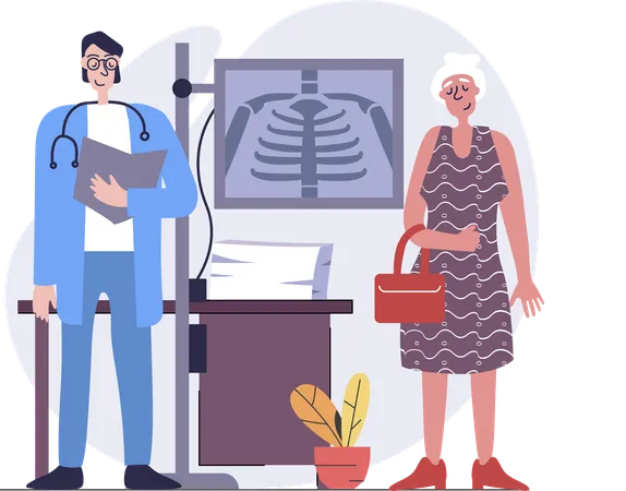 Doctor looking at patient Xray  Illustration