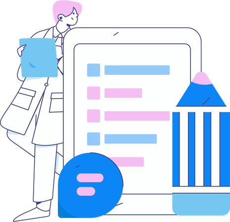 Doctor looking at prescription pad  Illustration