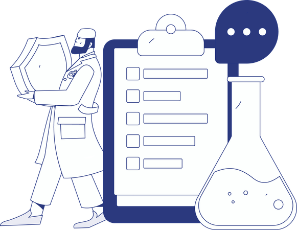 Doctor looking at prescription pad  Illustration