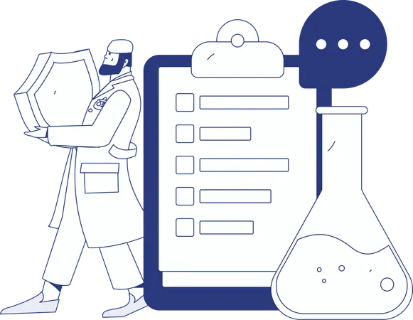 Doctor looking at prescription pad  Illustration