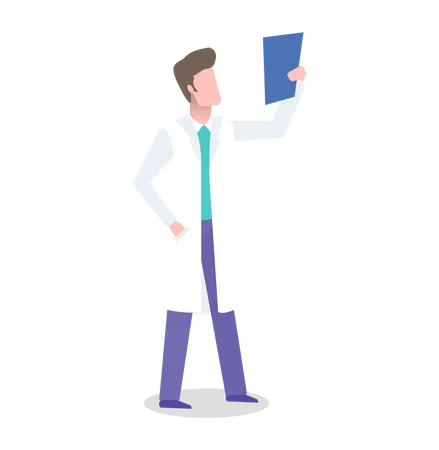 Man Wearing White Coat Working As Doctor Vector Isolated Character Making Conclusion On Xray Results Patients Treatment And Health Care Diagnostics Illustration