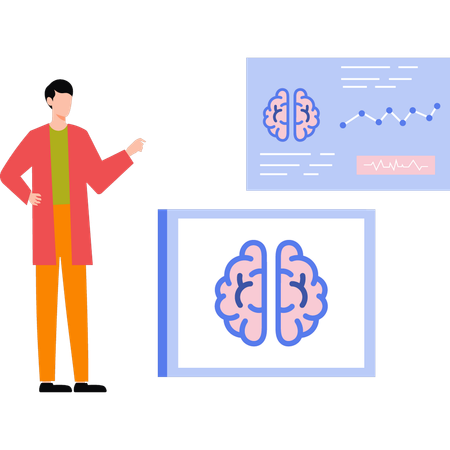 Doctor looking at the brain report  Illustration