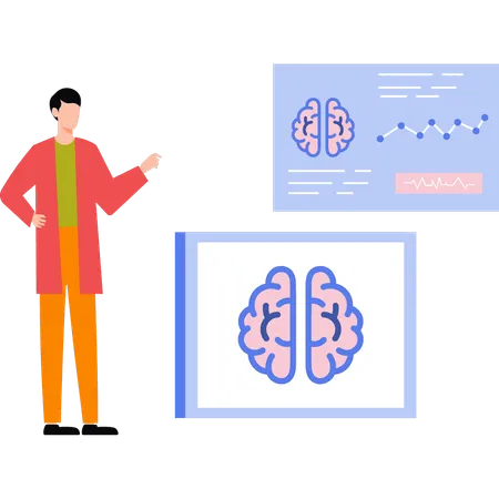 Doctor looking at the brain report  Illustration