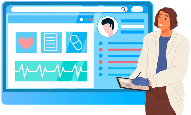 Doctor looks at cardiogram cardiology analysis  Illustration