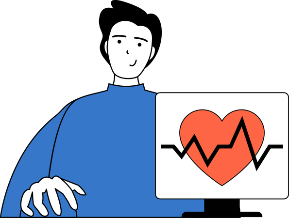 Doctor looks at heart report  Illustration