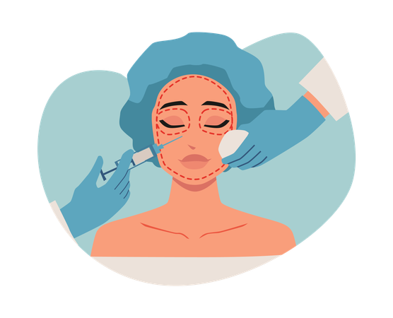 Doctor make injection to woman's face  Illustration