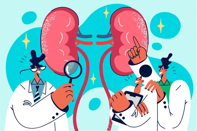 Doctor make kidney examination  Illustration