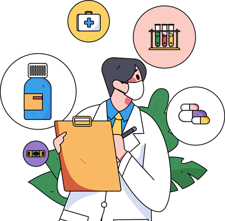 Doctor making medical report  Illustration