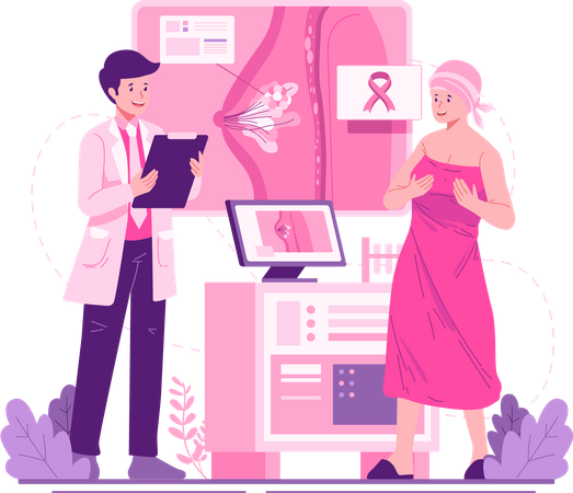 Doctor Mammologist Consults a Woman Patient With Breast Cancer  Illustration