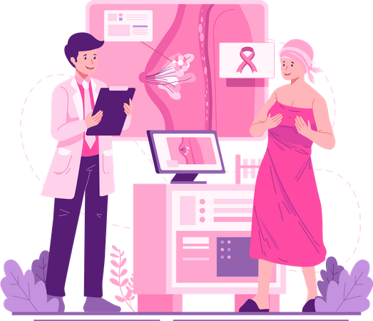Doctor Mammologist Consults a Woman Patient With Breast Cancer  Illustration