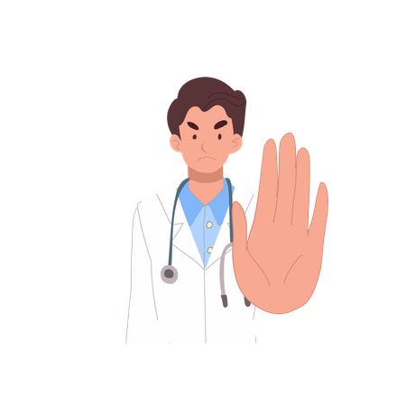 Doctor man in stop warning gesture. medical healthcare  Illustration