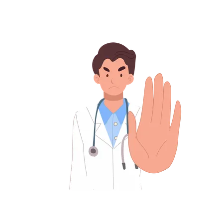 Doctor man in stop warning gesture. medical healthcare  Illustration