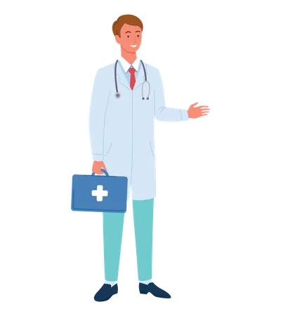 Médico varón con botiquín médico  Ilustración