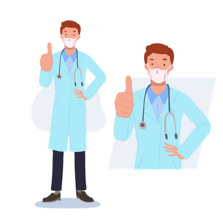 Médico masculino mostrando los pulgares hacia arriba  Ilustración