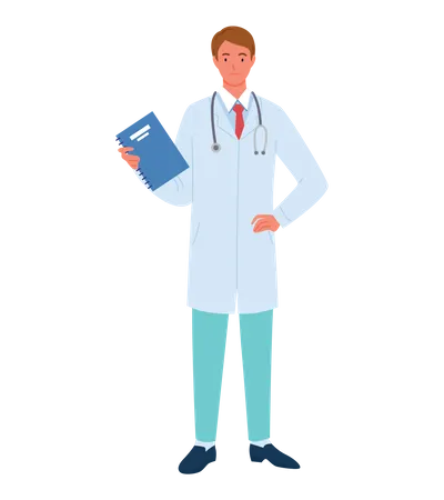 Médico masculino mostrando informe  Ilustración