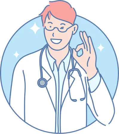 Médico varón mostrando signo ok  Ilustración