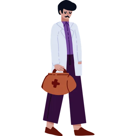 Doctor masculino sosteniendo bolsa médica  Ilustración