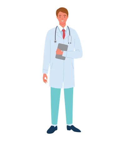 Doctor masculino sosteniendo portapapeles  Ilustración