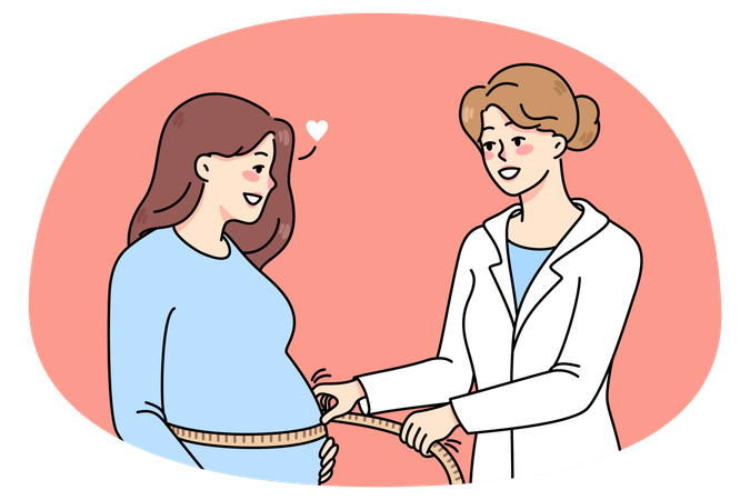 医師が妊婦のお腹を測る  イラスト