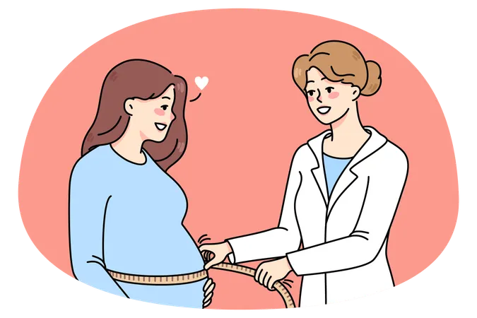 医師が妊婦のお腹を測る  イラスト