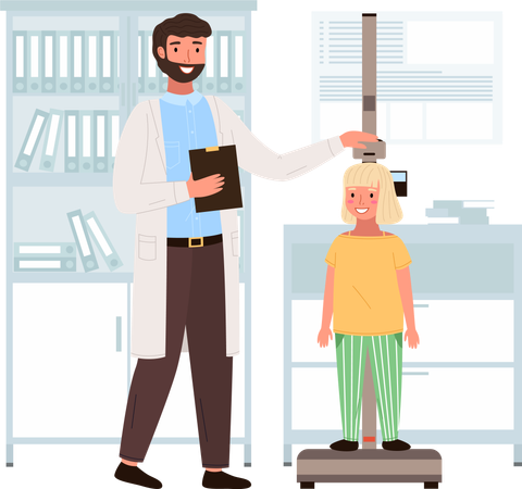 Doctor measures the child s height  Illustration