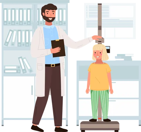 Doctor measures the child s height  Illustration